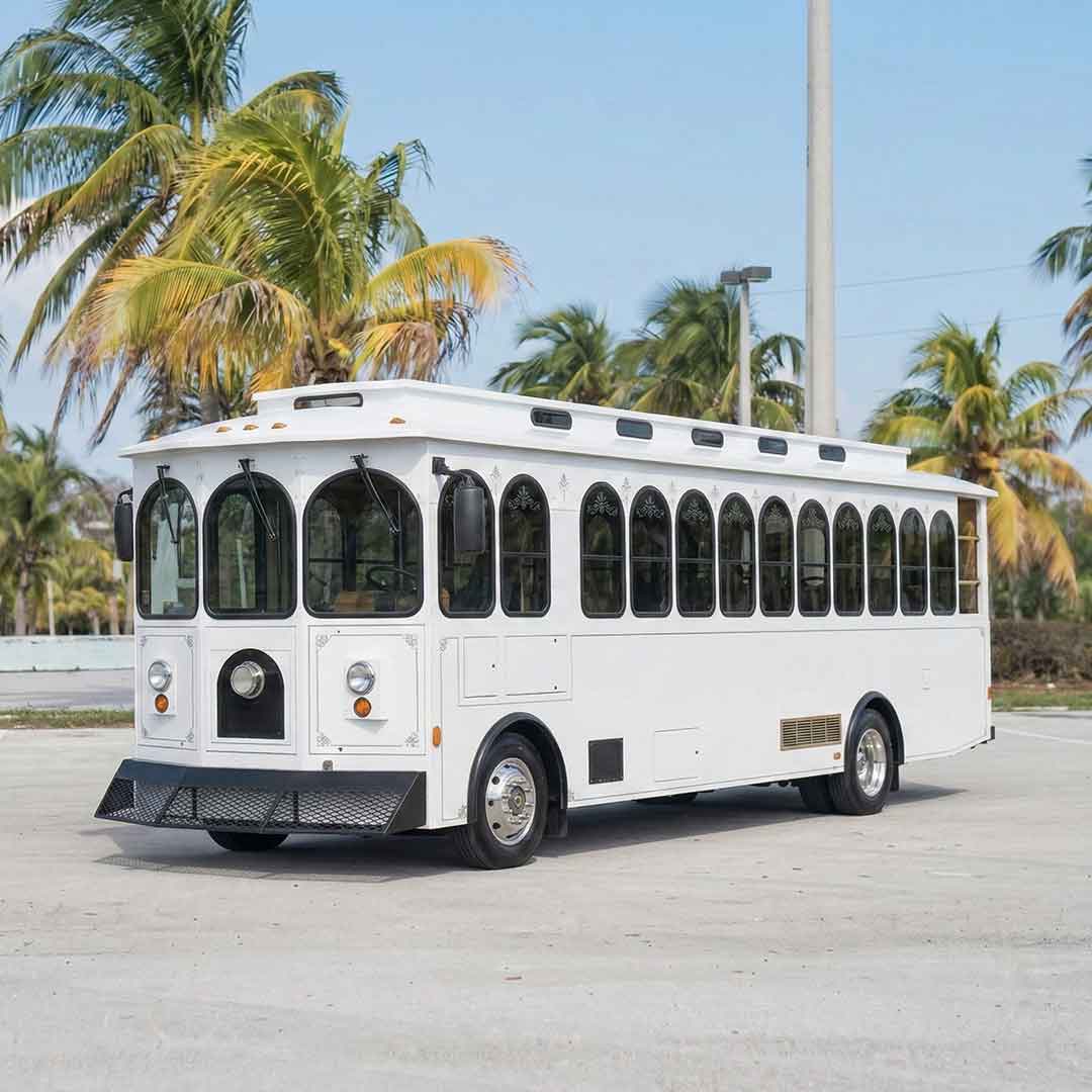 White trolley transportation in Miami for weddings and events